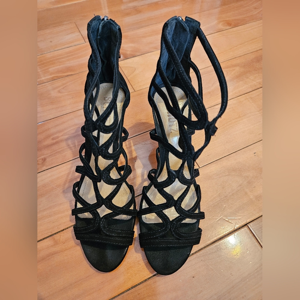 Schutz caged high heeled shoes in black